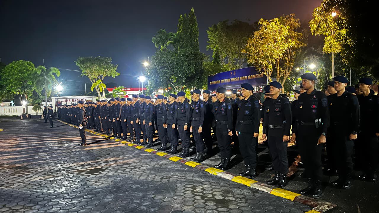 Batalyon A Brimob Kaltim Siagakan Pasukan Amankan Malam Takbiran Idul Fitri 1447 H di Balikpapan