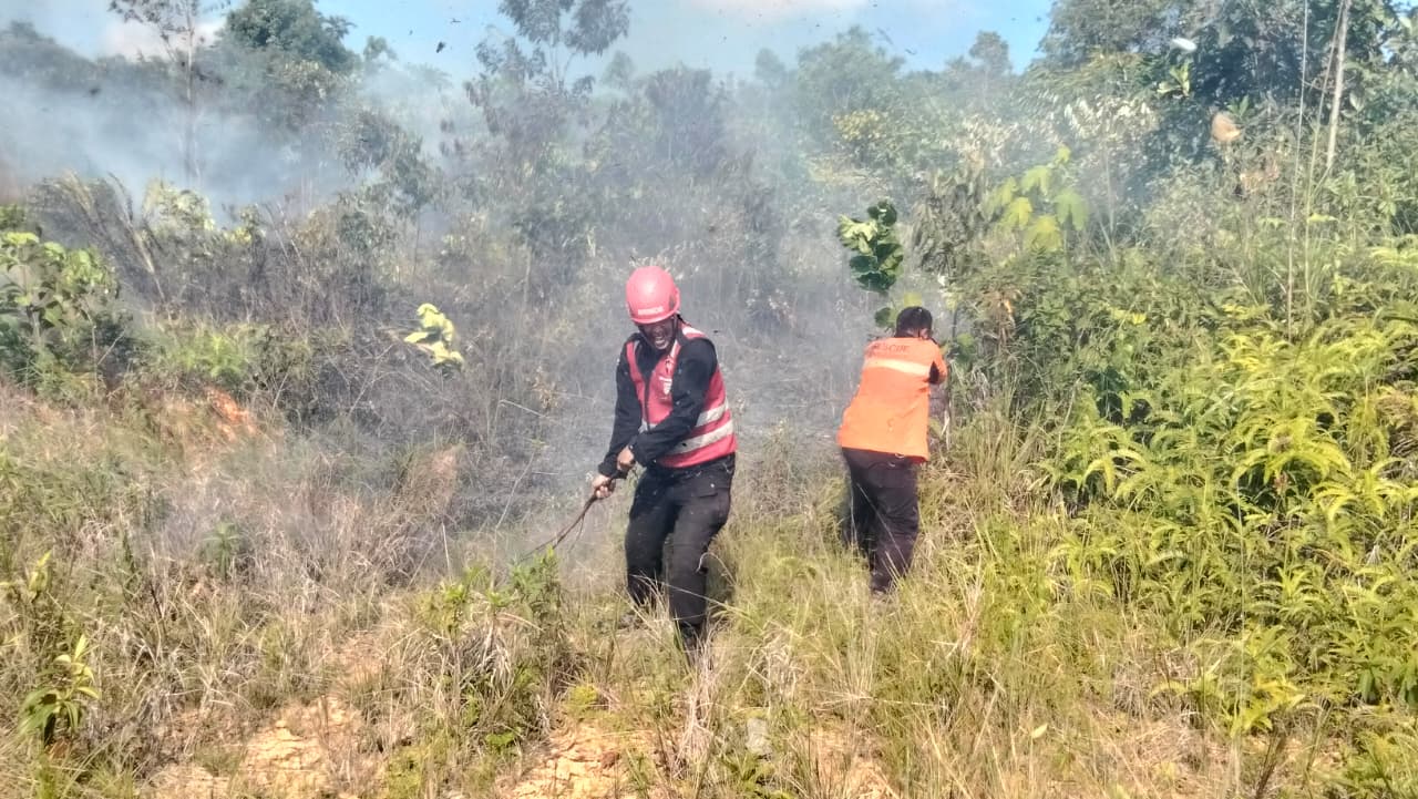 BRIMOB GERAK CEPAT PADAMKAN KEBAKARAN LAHAN DI PERUMAHAN ROLITA BALIKPAPAN SELATAN