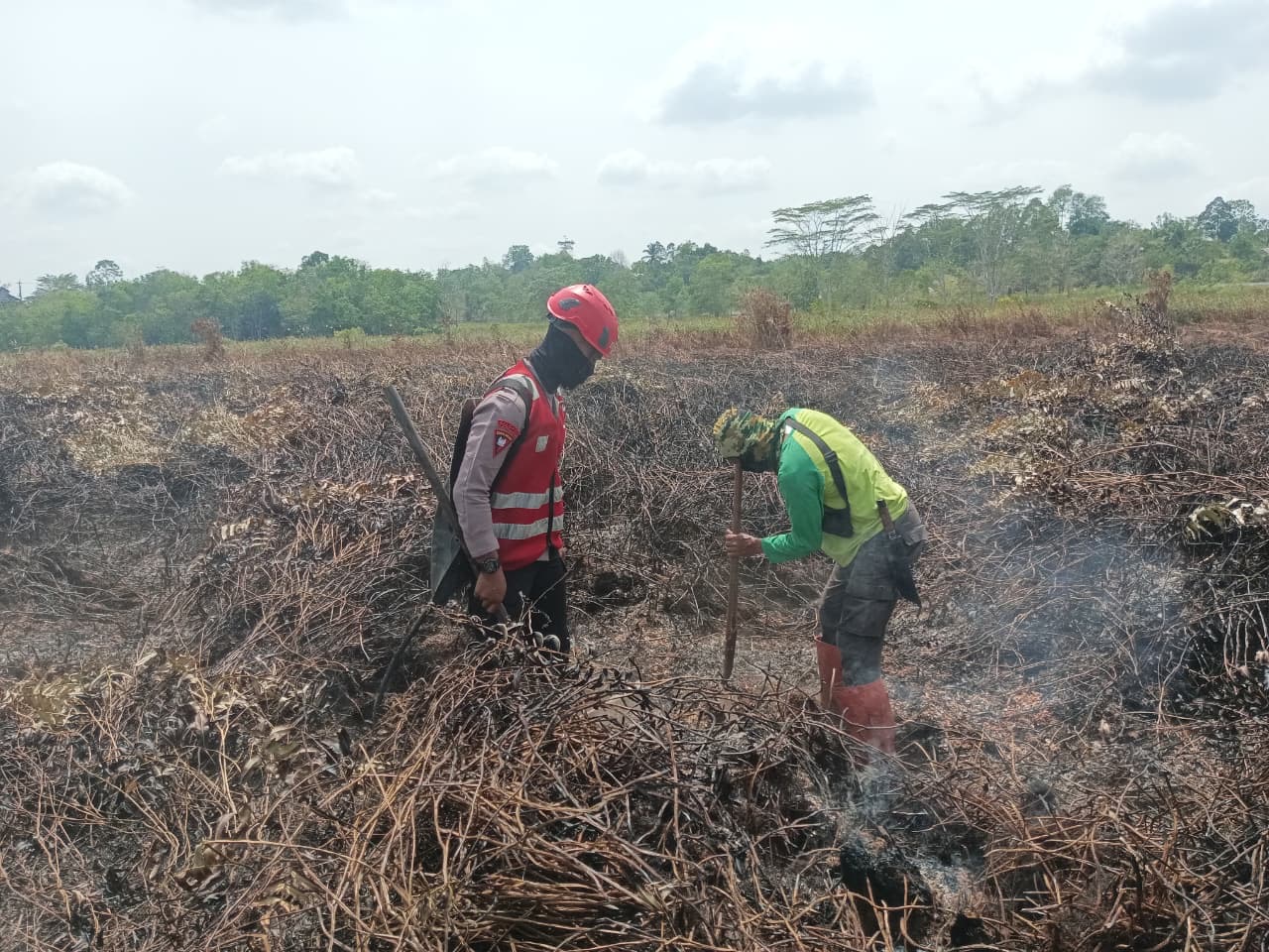 Kendalikan Karhutla di Samboja Barat, 1 SST Brimob BKO Polres Kukar Jinakkan 7 Hektare Lahan Gambut